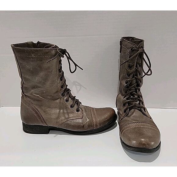 Steve Madden Leather Womens Troopa Combat Boot Size 8.5 Taupe Lace Up - Picture 1 of 14